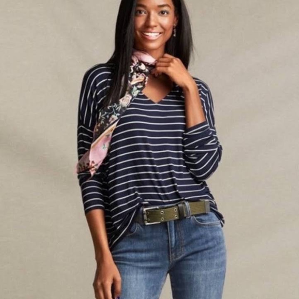 CAbi Ahoy Navy White Striped Long Sleeve Top Size M